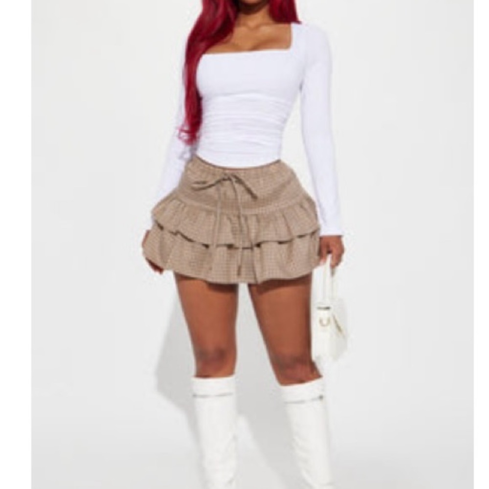 Fashion Nova Tan Plaid Mini Skirt